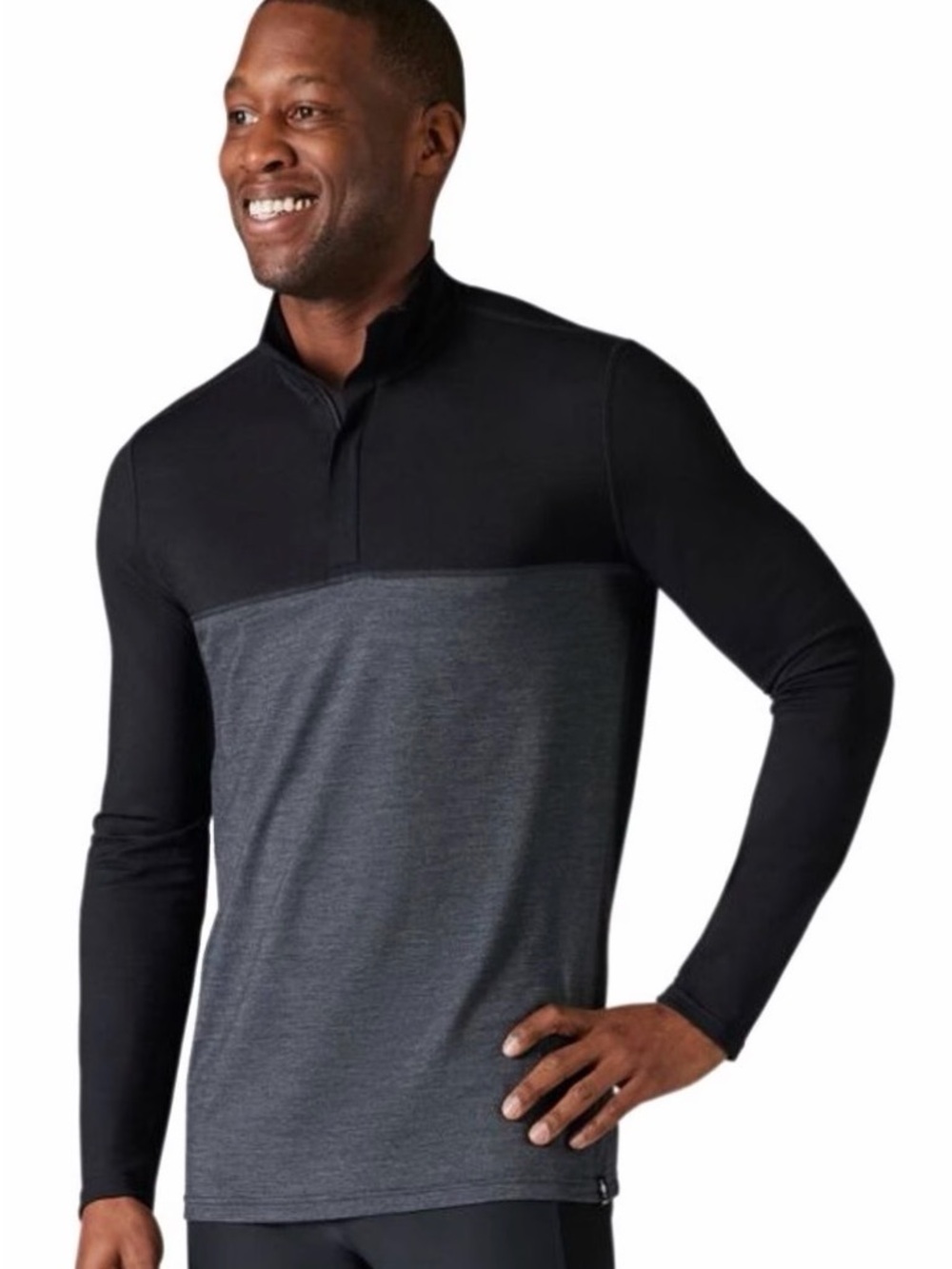 Smartwool Men’s Two-Tone Mock Neck Long Sleeve Shirt - Black & Charcoal